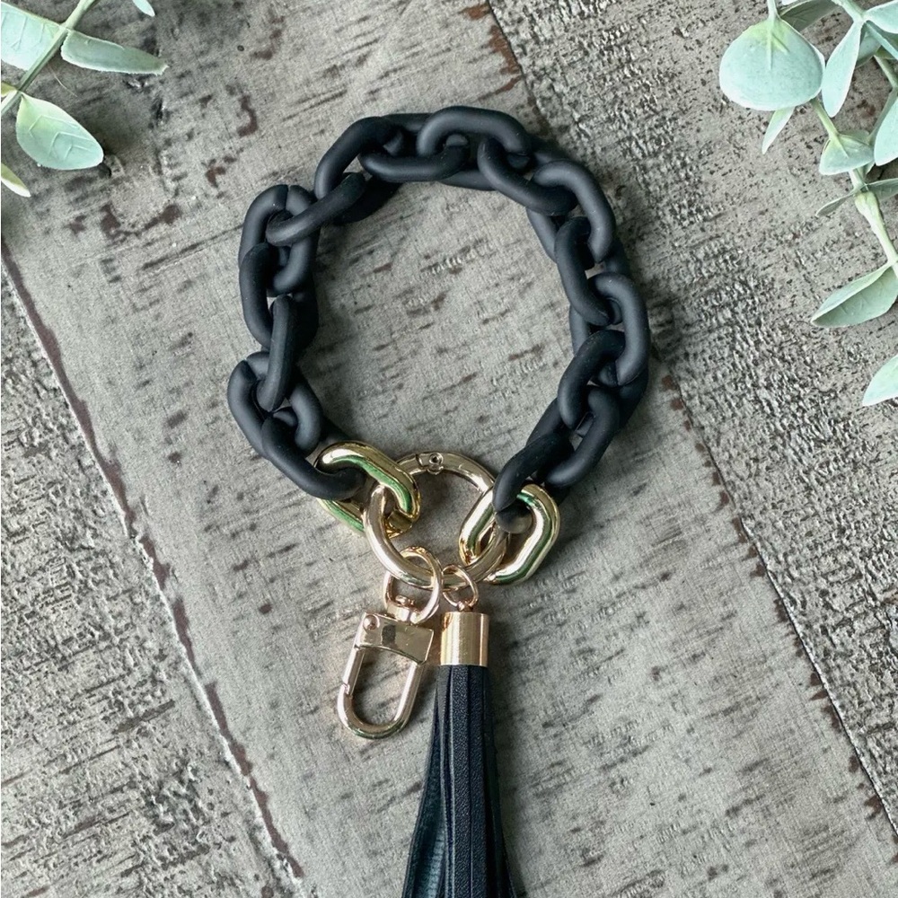 Black Chain Tassel Keychain with Gold Hardware - Picture 3 of 7